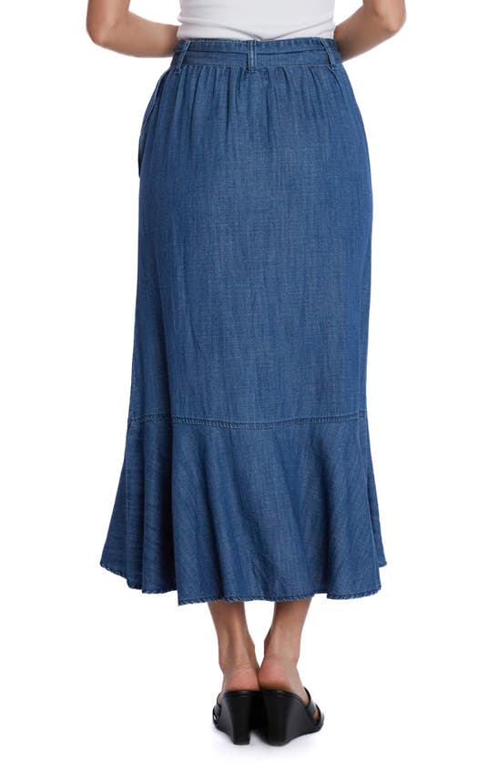 Wash Lab Denim Ruffle Faux Wrap Denim Midi Skirt In Deep Sea Blue