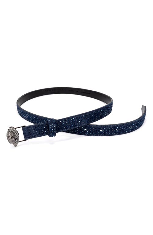 Shop Kurt Geiger London Embellished Denim Belt In Navy/shiny Rhodium