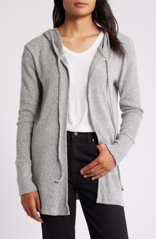 Shop Loveappella Hooded Rib Cardigan In Heather Gray