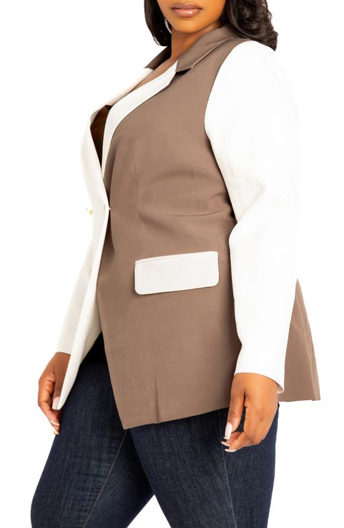 Buxom Couture Plus Size Contrast Double Breasted Blazer In Brown