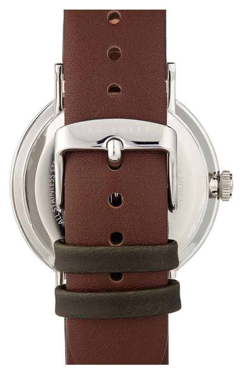 Shop Ted Baker London Timeless Leather Strap Watch, 20mm In Silver/green/brown