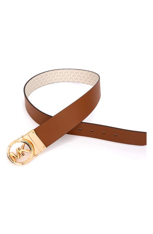 Shop Michael Michael Kors Reversible Leather Belt In Vanilla/luggage