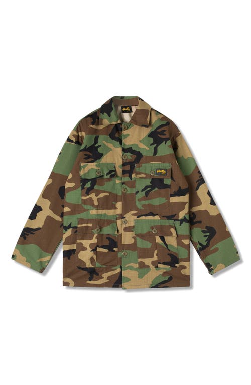 Stan Ray Camo Button-up Cotton Ripstop Work Jacket In Woodland Camo Ripstop