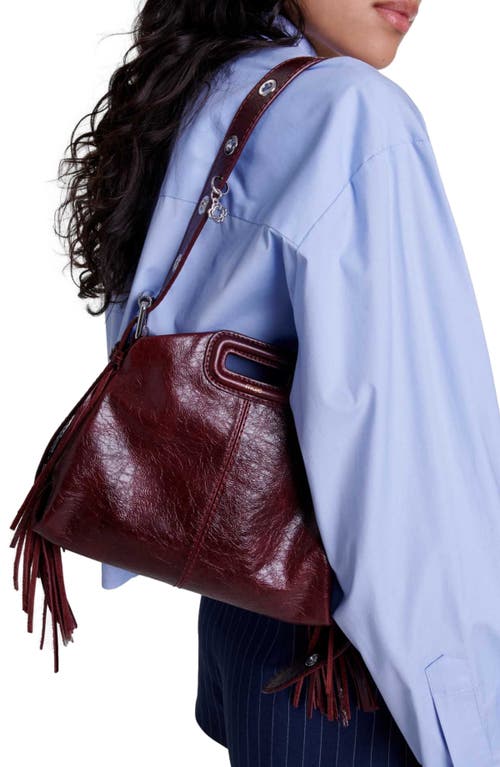 Maje Womens Wine Lees Miss M Logo-embossed Fringed-trim Leather Shoulder Bag In Burgundy