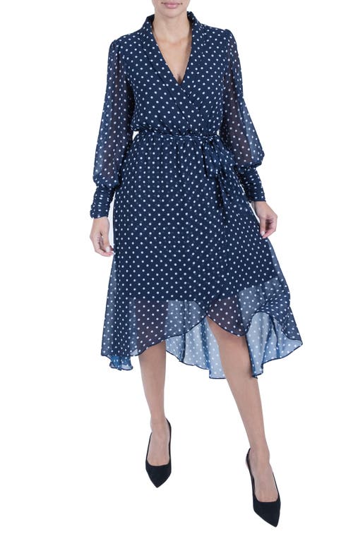 Julia Jordan Polka Dot Long Sleeve Dress In Navy/ivory