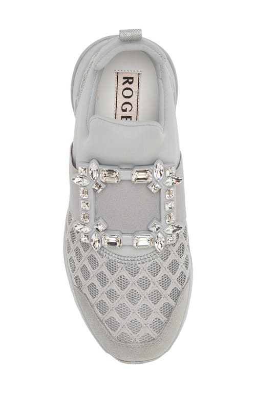 Shop Roger Vivier Viv Run Crystal Embellished Buckle Sneaker In Cemento M/platino/grigio