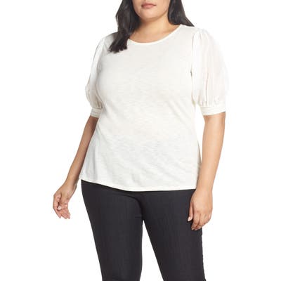 Plus Size Cece Puffed Sleeve Tee, White