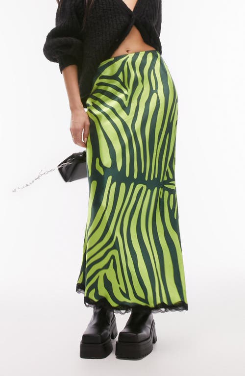 Topshop Zebra Print Satin Maxi Skirt in Light Green