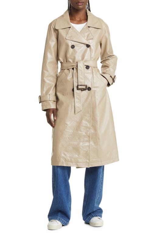 Apparis Double Breasted Faux Leather Trench Coat in Nougat