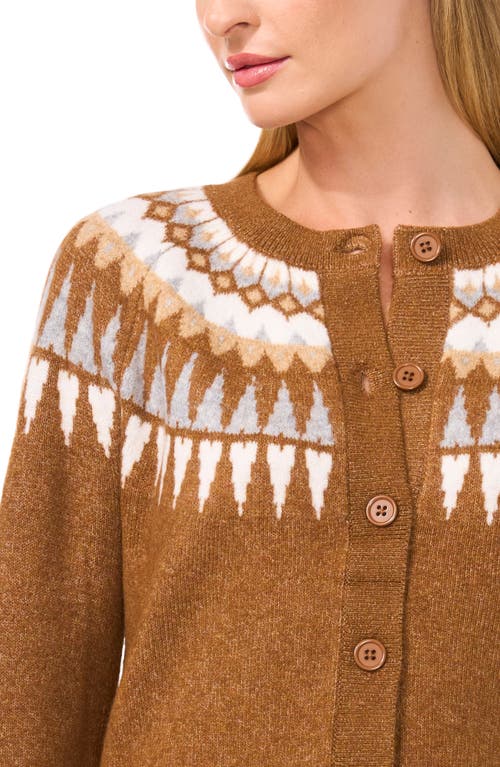 Shop Cece Fair Isle Cardigan In Toasted Brown