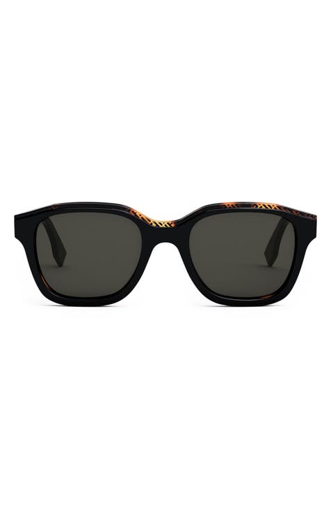 Fendi FF Logo Print 51mm Round Sunglasses Black