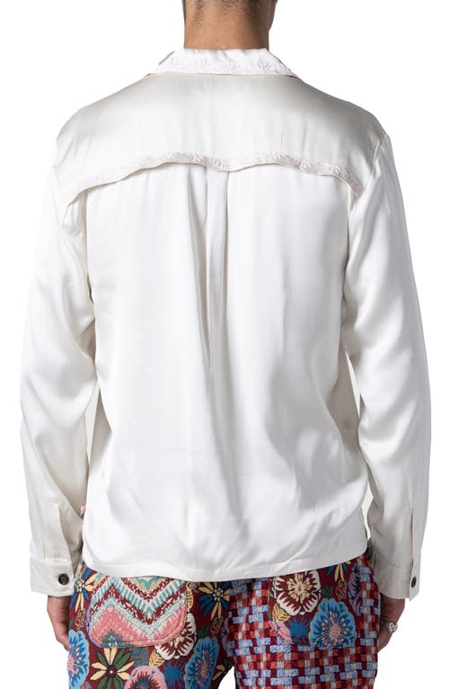 Shop Honor The Gift Palm Stitch Embroidered Long Sleeve Camp Shirt In Cream