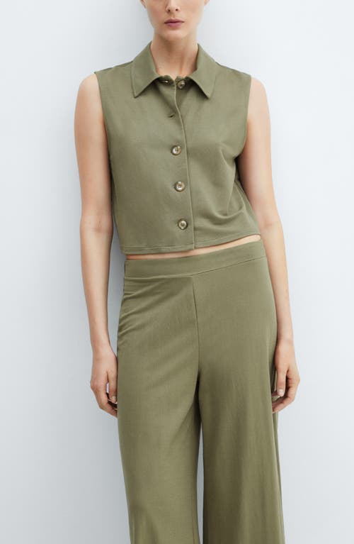 Mango Crop Wide Leg Pants In Khaki Green