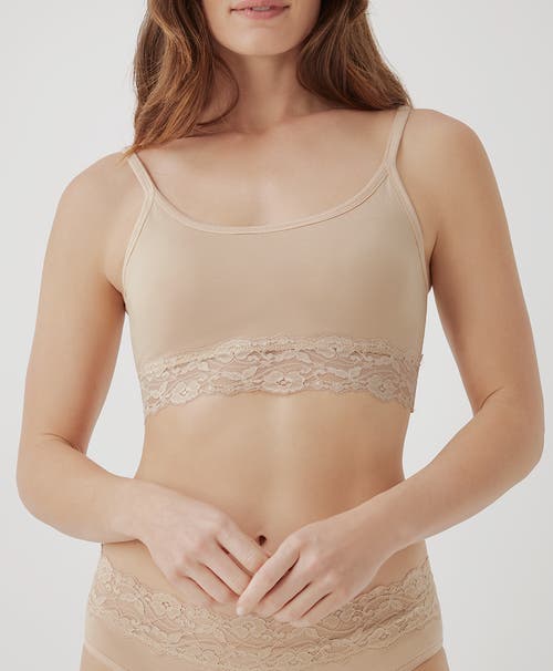 Pact Organic Cotton Lace Smooth Cup Bralette In Champagne