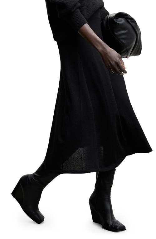 MANGO Ribbed Midi Skirt in Black