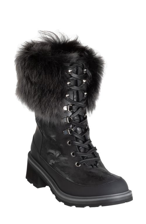 Chiara Genuine Shearling Cuff Leather Boot in Black Camouflage Leather