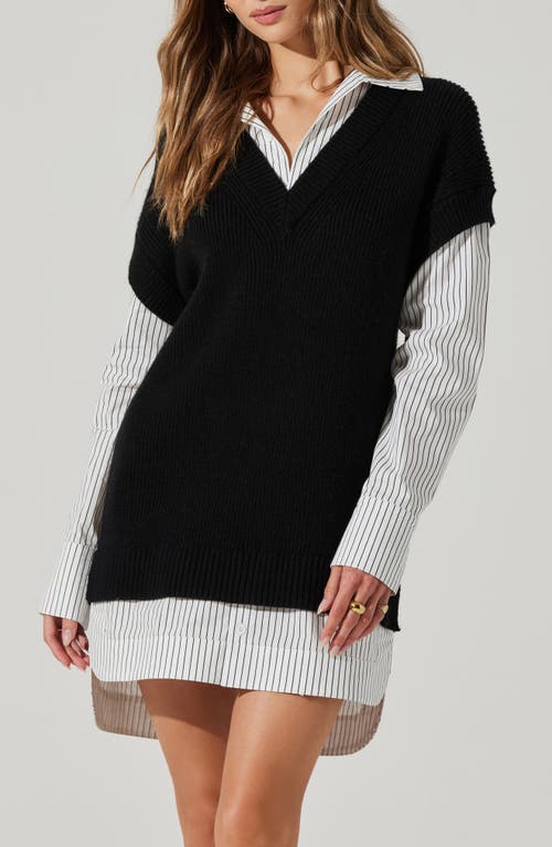 Shop Astr The Label Ishilly Layered Long Sleeve Sweater Shirtdress In Black White