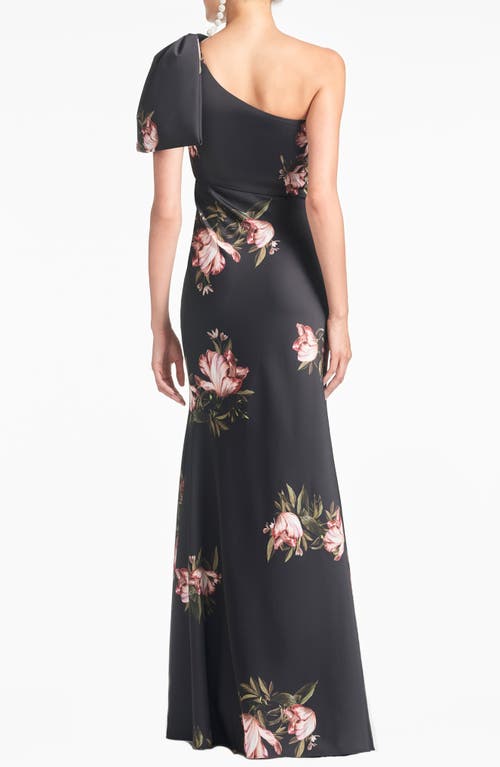 Shop Sachin & Babi Aubrey Floral One-shoulder Satin Crepe Mermaid Gown In Noir Blossom