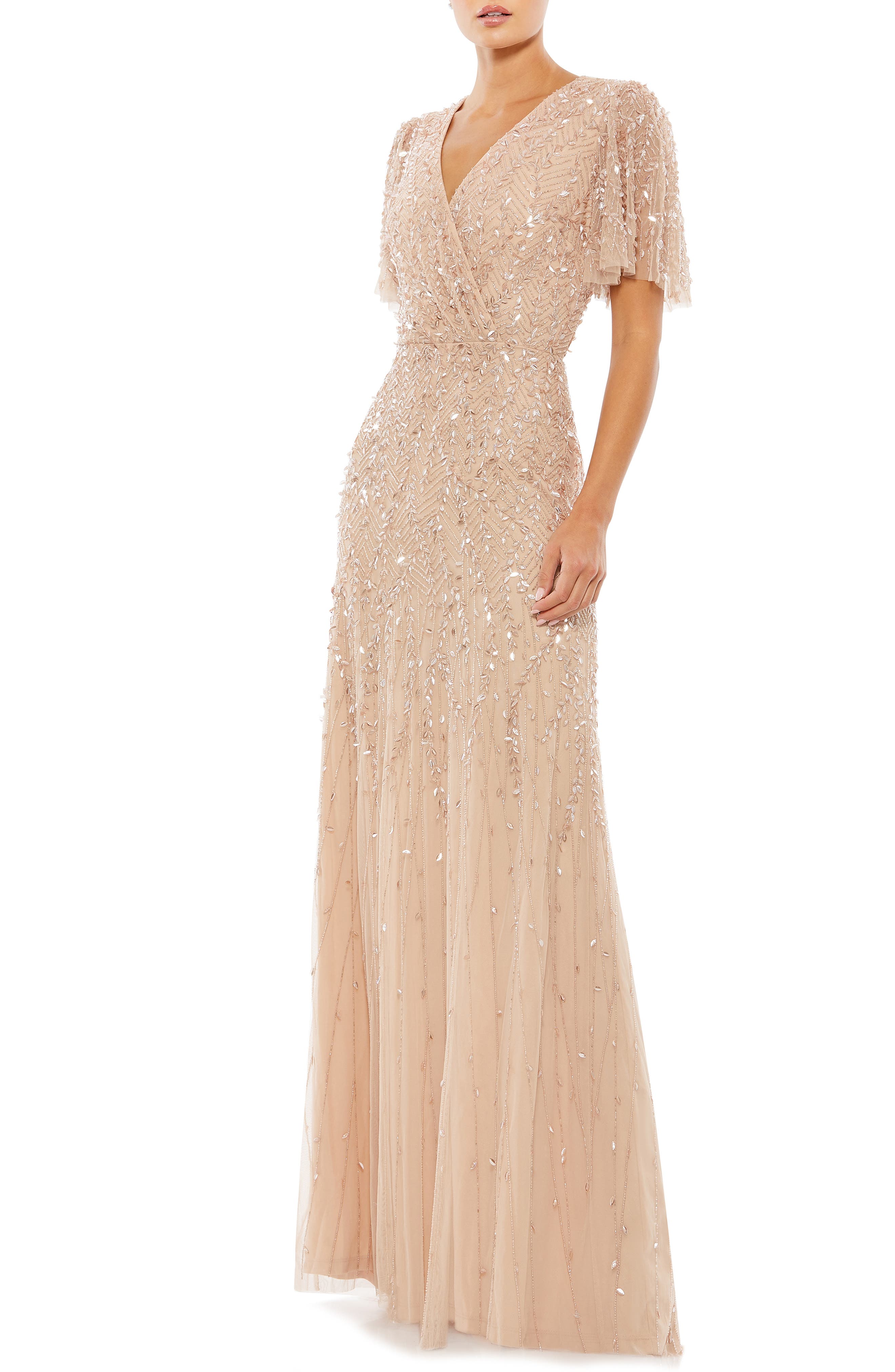 Mac Duggal Beaded Leaves Butterfly Sleeve Gown Nordstrom