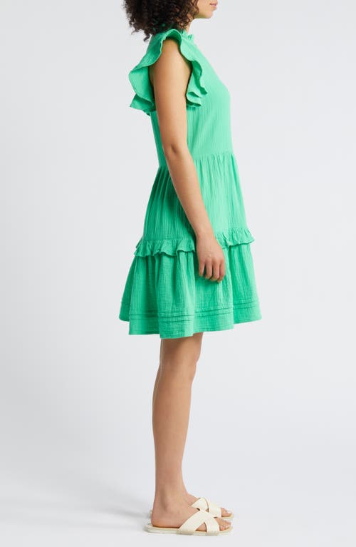 Shop Caslonr Caslon(r) Ruffle Duo Cotton Gauze Dress In Green Celtic