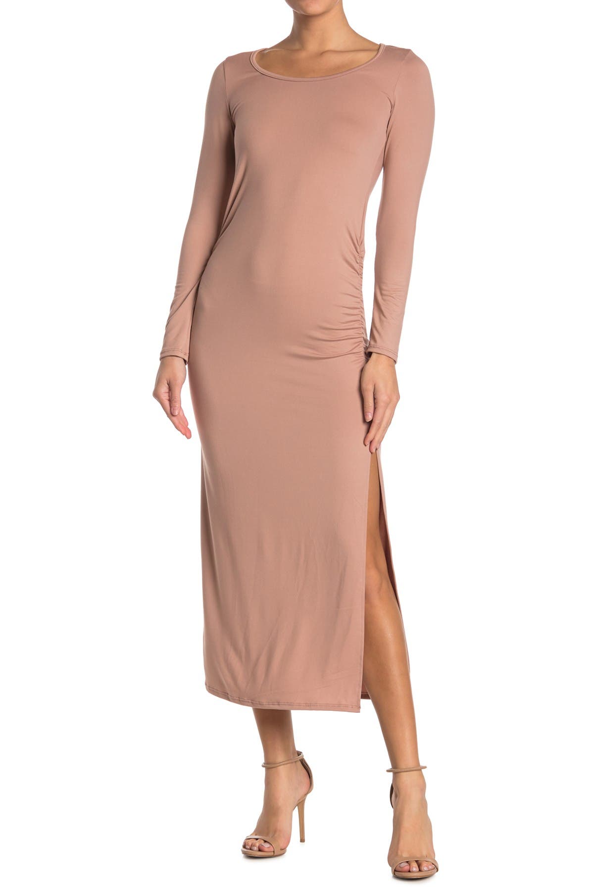 long sleeve ruched maxi dress