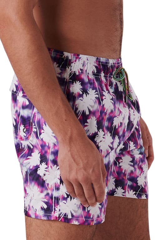 Shop Bugatchi Print Archer Mid Length Swim Trunks In Orchid