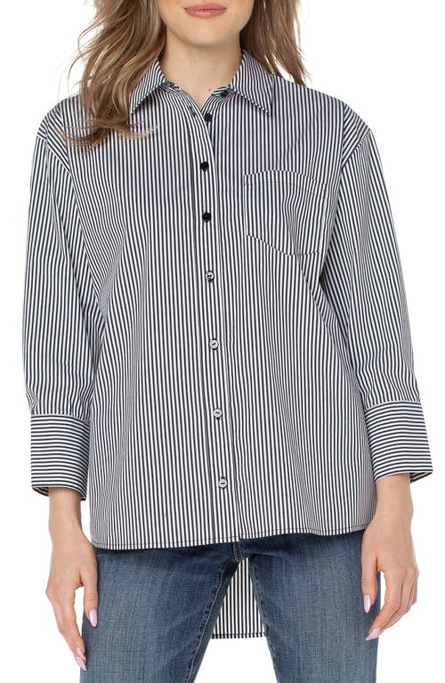 Liverpool Los Angeles Liverpool Oversize Classic Button-Up Shirt in Black White Stripe