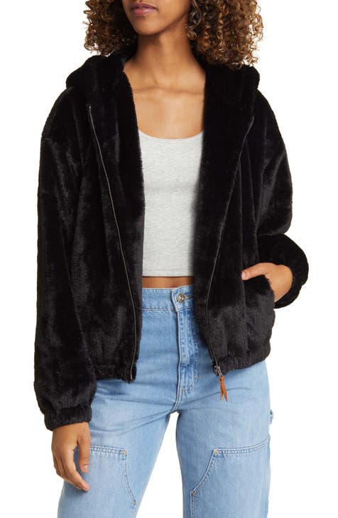 Faux Fur Zip-Up Hooded Jacket