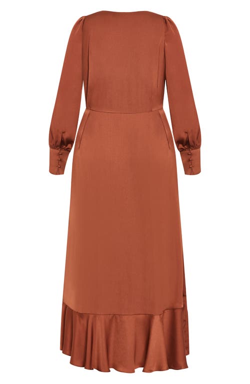 City Chic Oki Long Sleeve Wrap Maxi Dress In Copper