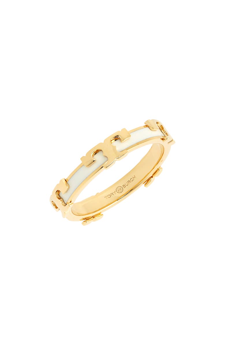 TORY BURCH Kira Stackable Enamel Ring, Main, color, TORY GOLD / NEW IVORY