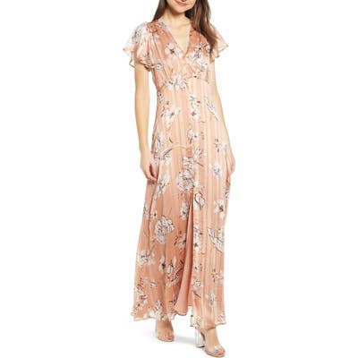 4Si3Nna Floral Satin Maxi Dress, Pink