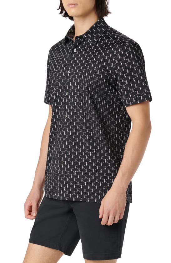 Shop Bugatchi Milo Ooohcotton® Print Short Sleeve Button-up Shirt In Black