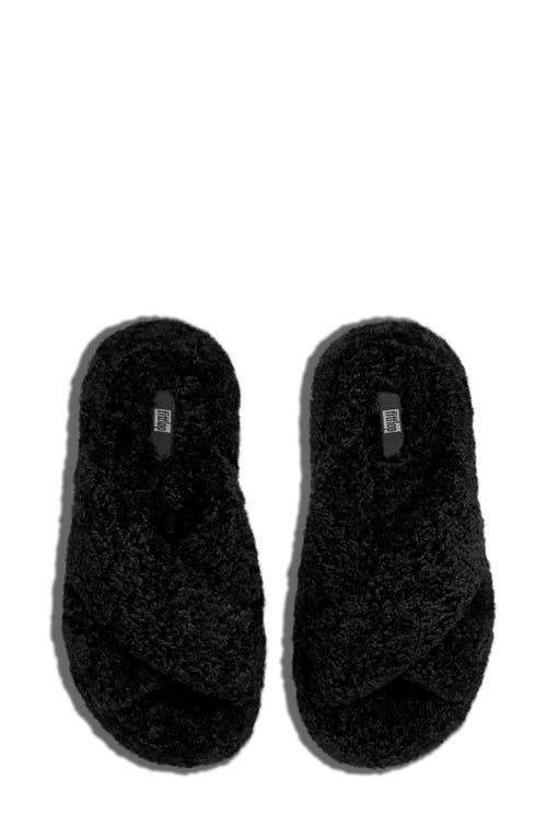 Shop Fitflop Iqushion High Pile Fleece Slipper In All Black