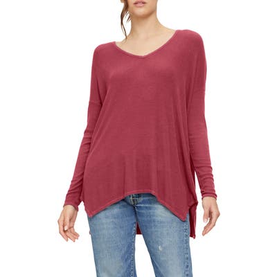 Michael Stars Gianna Relaxed V-Neck Long Sleeve Top, Size One Size - Red