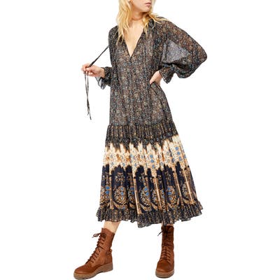 Free People Feeling Groovy Border Print Long Sleeve Dress, Brown