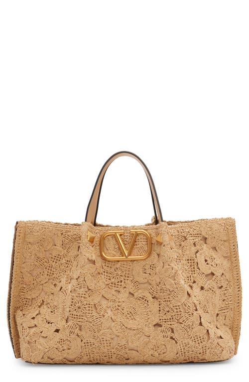 Valentino Garavani Medium VLOGO Floral Embroidered Tote in O39 Naturale/Sahara Beige at Nordstrom