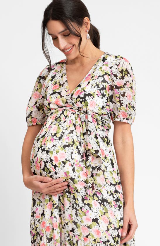 Seraphine Floral Maternity/nursing Maxi Dress In Black Floral Multi