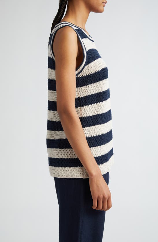 Max Mara Avio Striped Linen Crochet Knit Tank Top In Powder