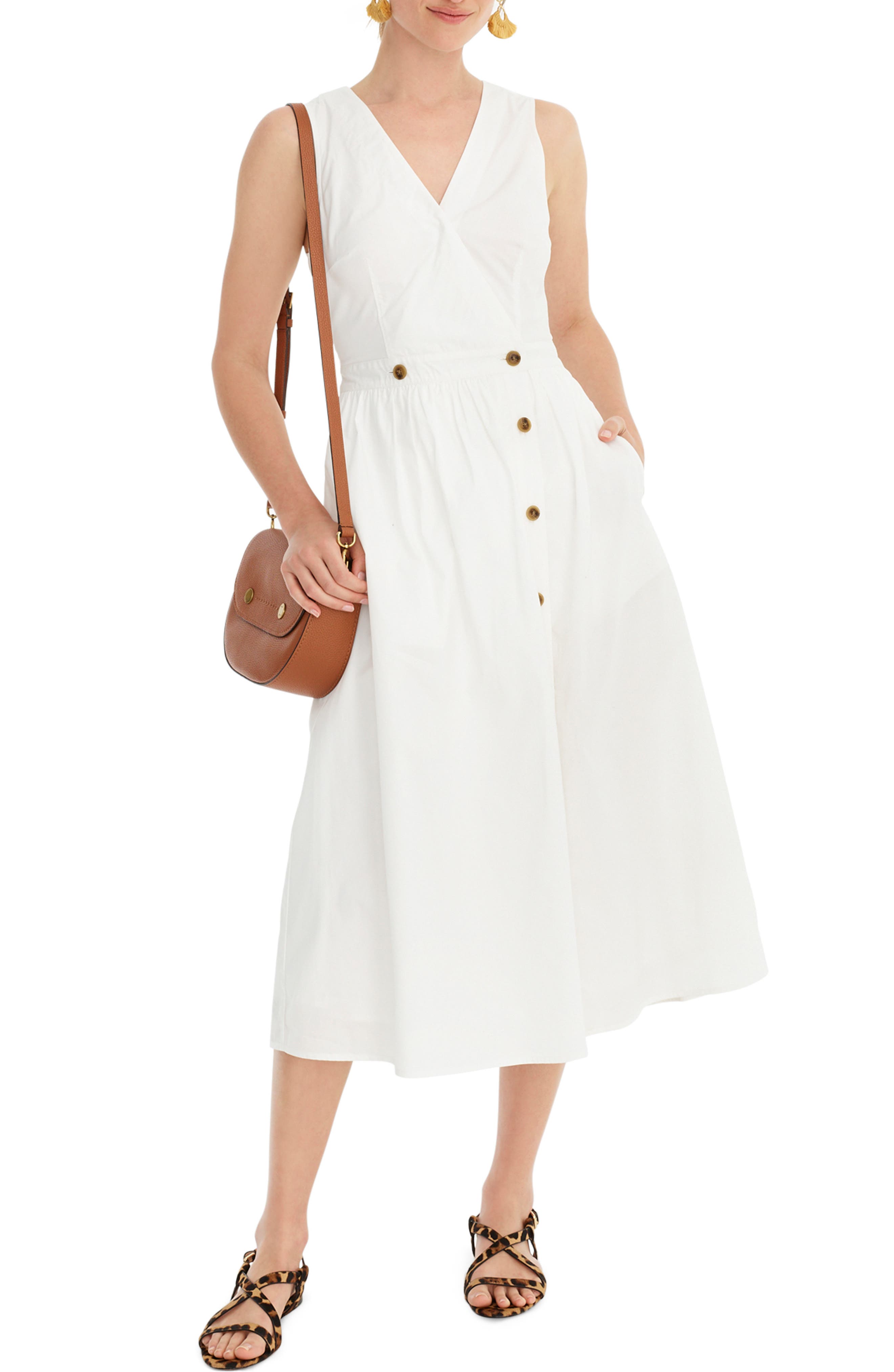 J.crew Sleeveless Cotton Poplin A-Line Shirtdress, White