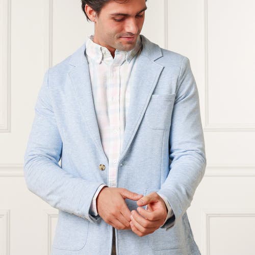 Hope & Henry French Terry Blazer In Light Blue Heather Herringbone