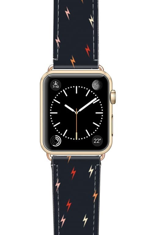 CASETiFY Pass the Bolt Saffiano Faux Leather Apple Watch Band in Black/Gold