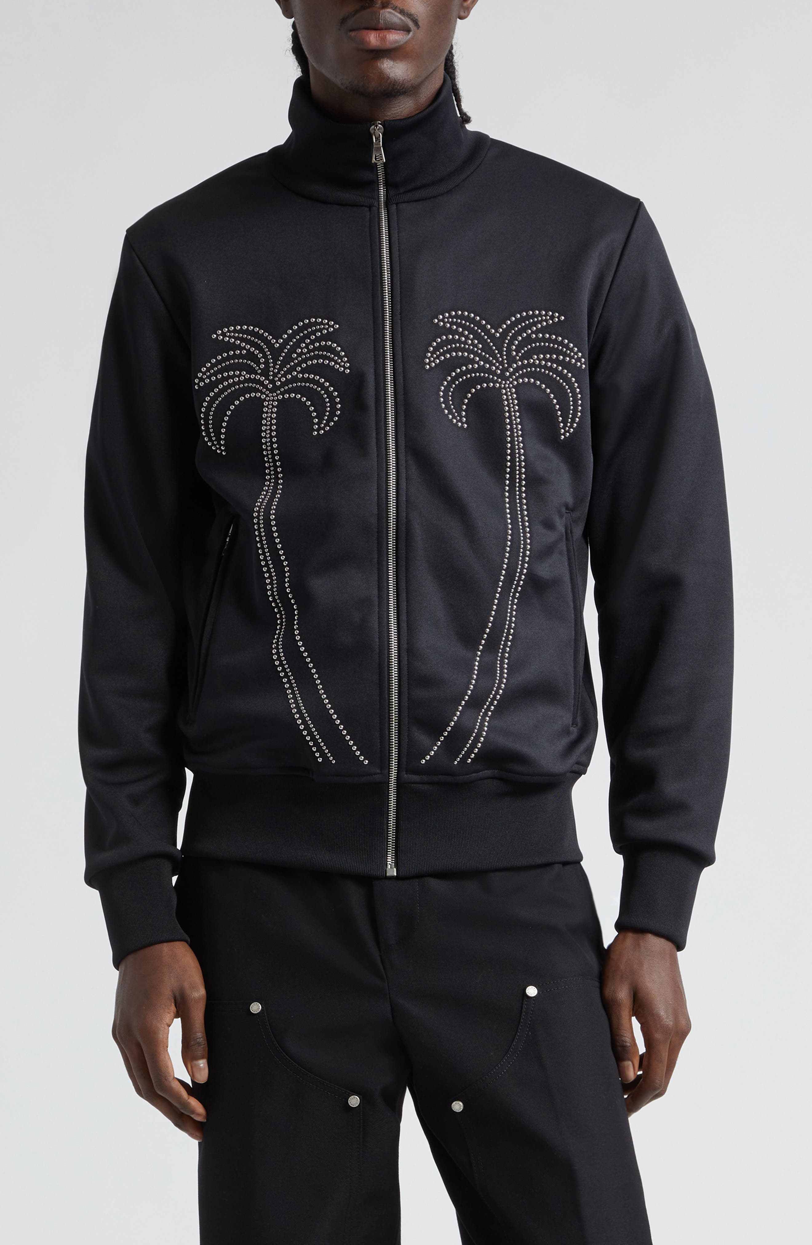 Palm Angels logo-print hooded track down jacket - Blue