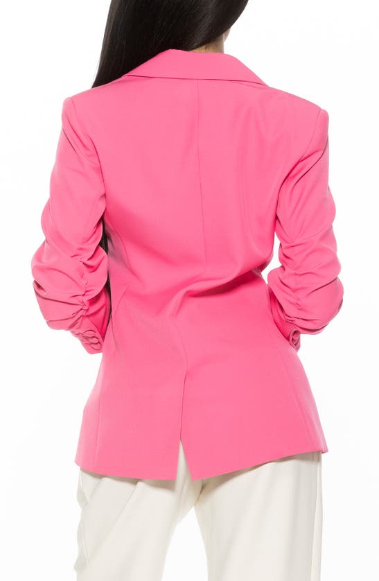 Shop Alexia Admor Ruched Sleeve One-button Blazer In Hot Pink