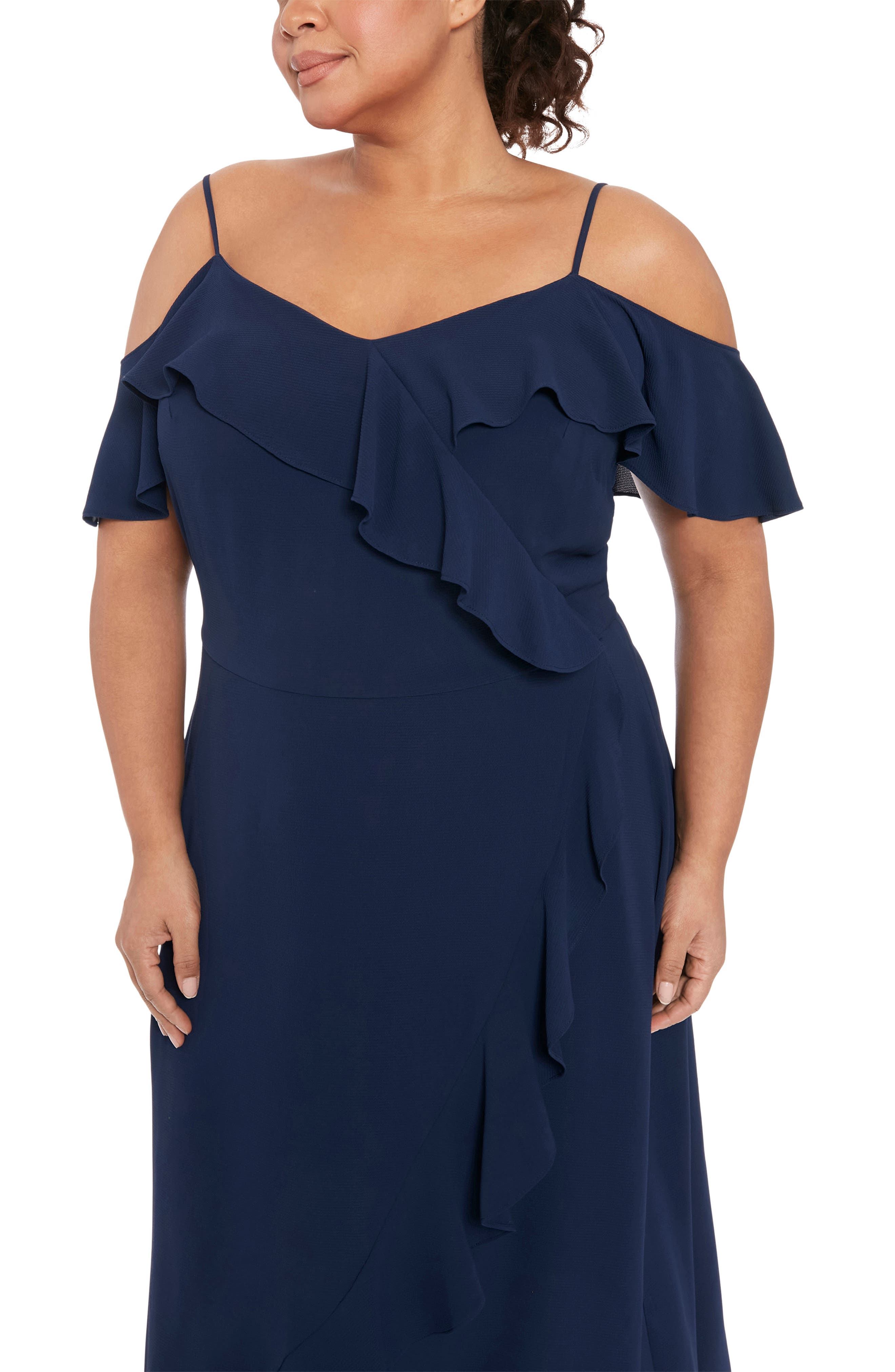 Long Sleeve Cold Shoulder Plain Ruffle Tiered Maxi A-Line Dress