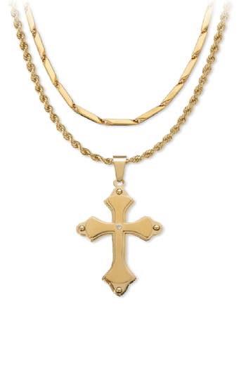 American Exchange Set Of 2 Cross Necklaces In Gold