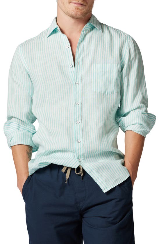 Shop Rodd & Gunn Port Charles Stripe Linen Button-up Shirt In Deep Forest