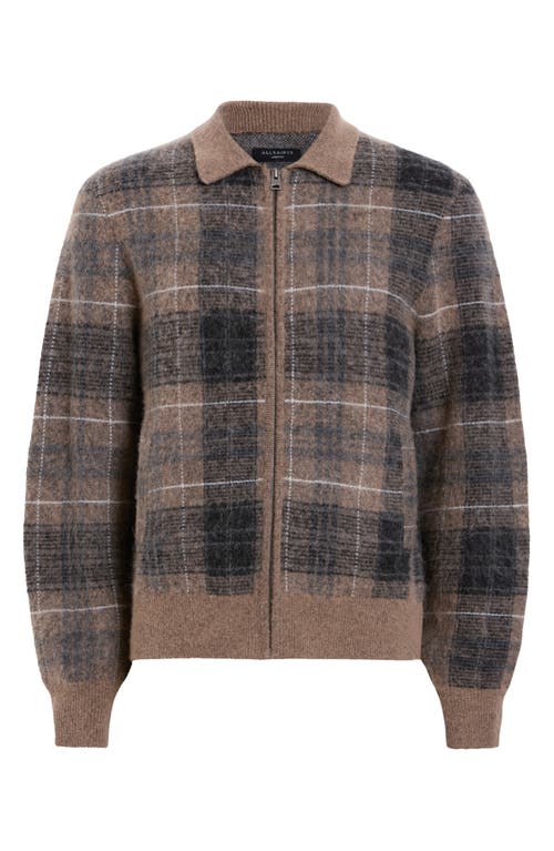 Shop Allsaints Robbie Plaid Zip Cardigan In Yew Brown