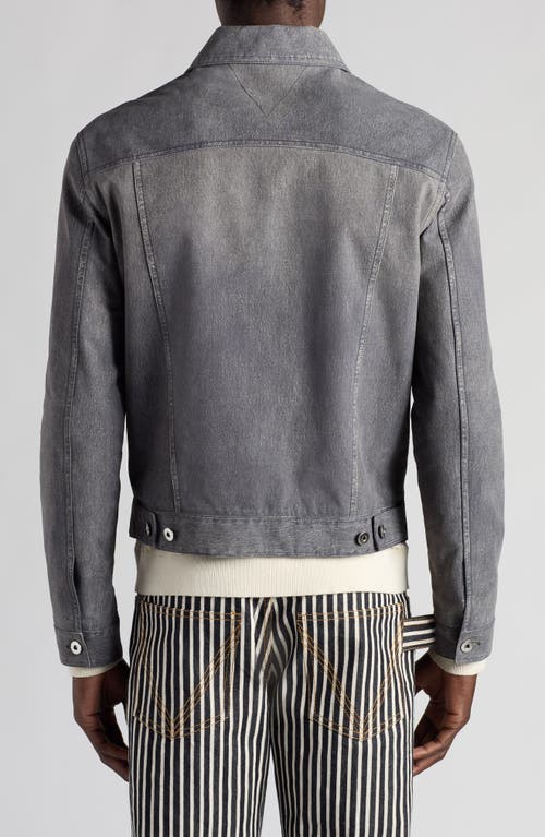 Shop Bottega Veneta Denim Print Leather Trucker Jacket In Mid Grey