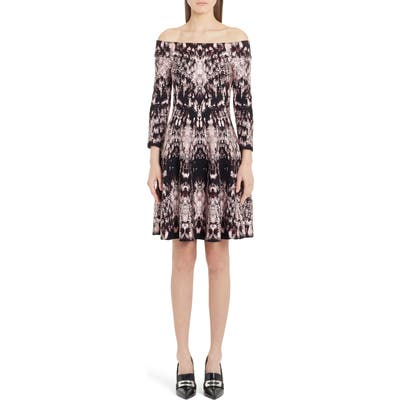Alexander Mcqueen Crystal Jacquard Off The Shoulder Silk Blend Dress, Pink