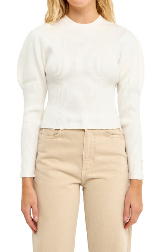 Endless Rose Juliet Sleeve Rib Sweater In Cream